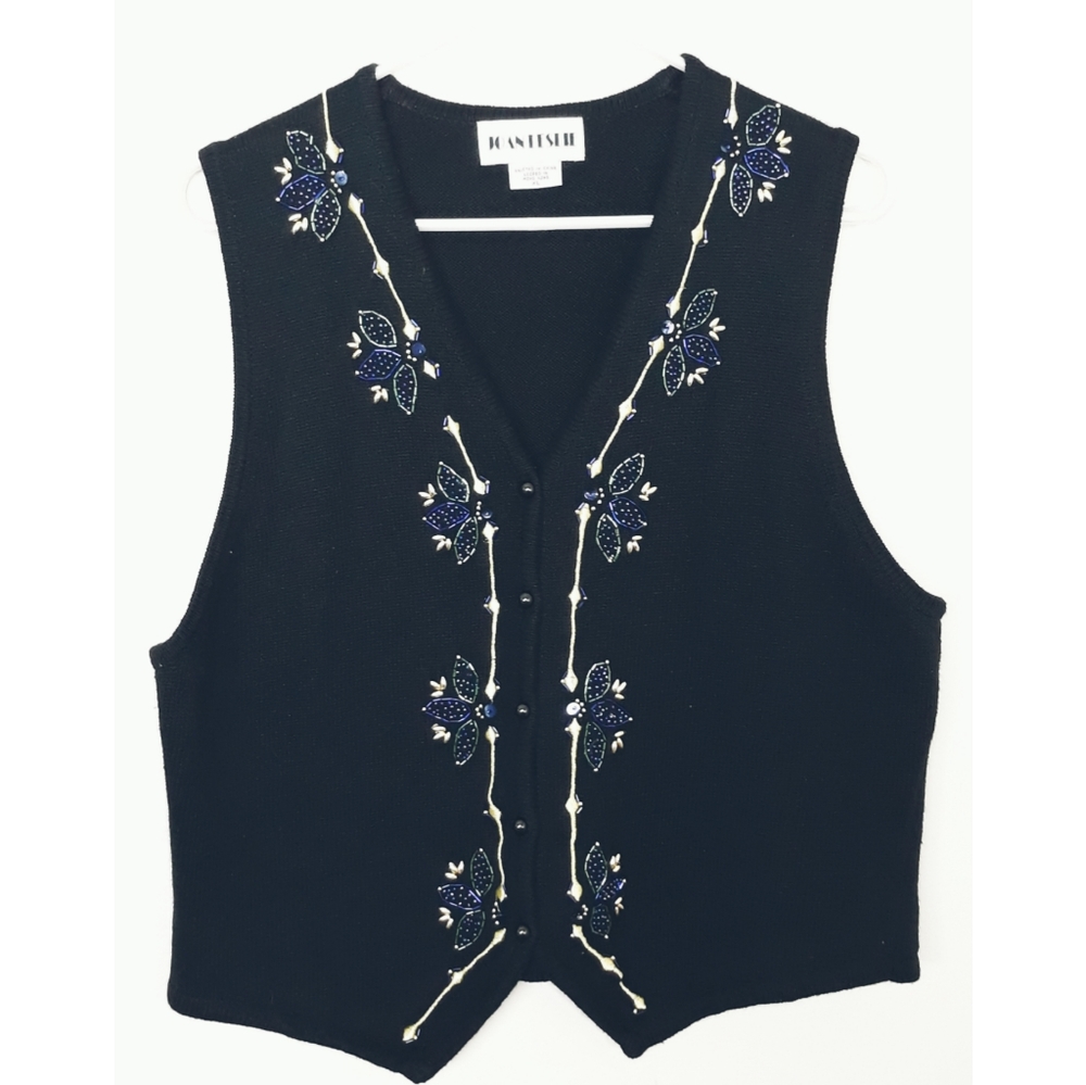 Joan Leslie Sleeveless Beaded Navy Vest Sz…